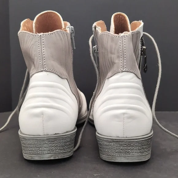 Portofino Women's Gray/White Leather Lace-up Booties With Side Zipper, Size 40. - Picture 5 of 11
